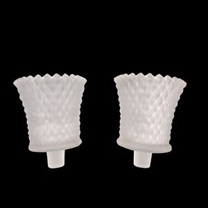 Vintage White Frosted Candle Votive Holders Diamond Cut Peg End 3 3/4" Set Of 2